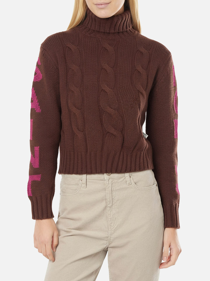 Maglione da donna intrecciato a collo alto con stampa jacquard Saint Moritz