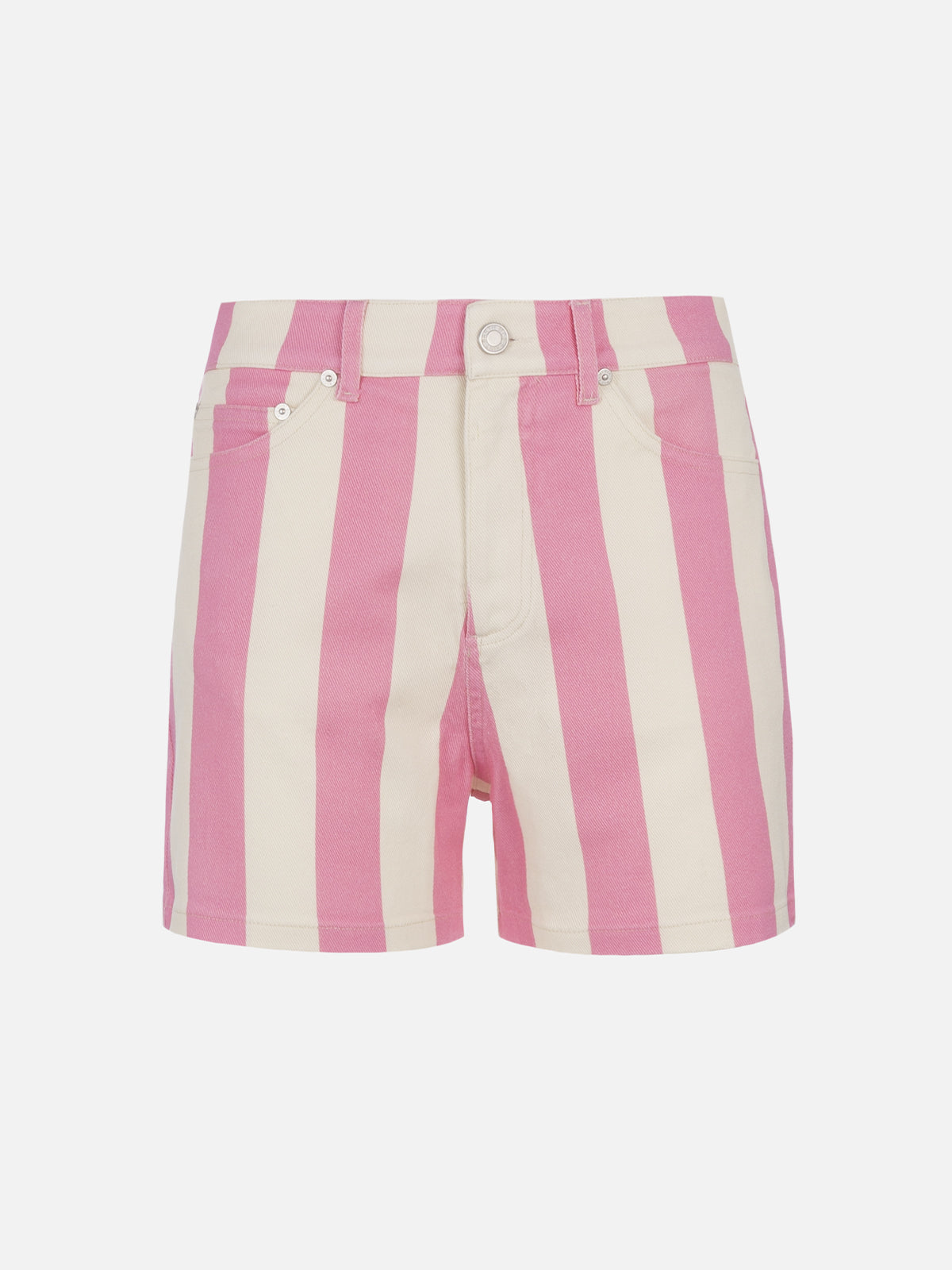 Woman pink striped print denim bermuda Cancun - MC2 Saint Barth