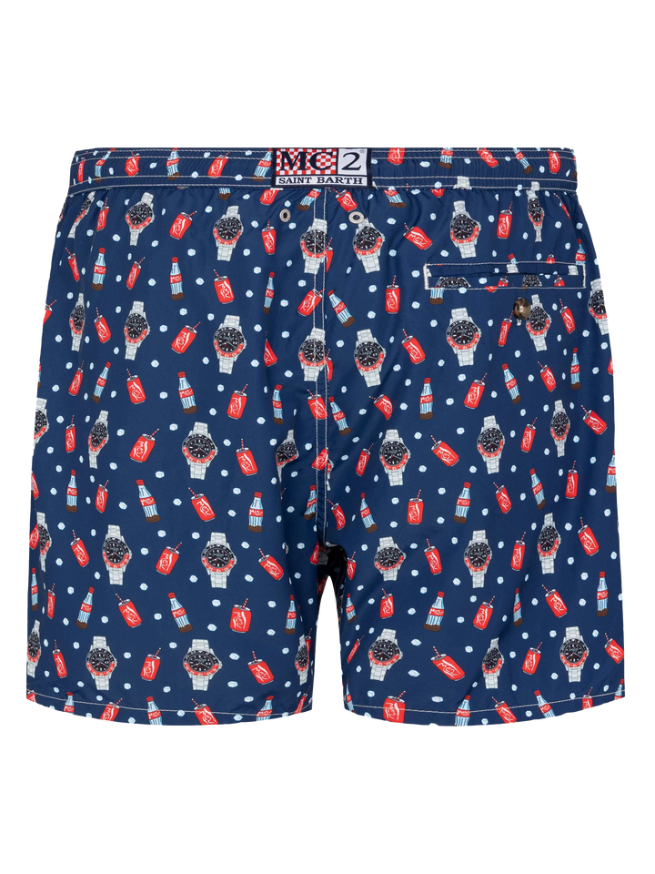Lightweight fabric swim shorts Lighting with watch print - MC2 Saint Barth