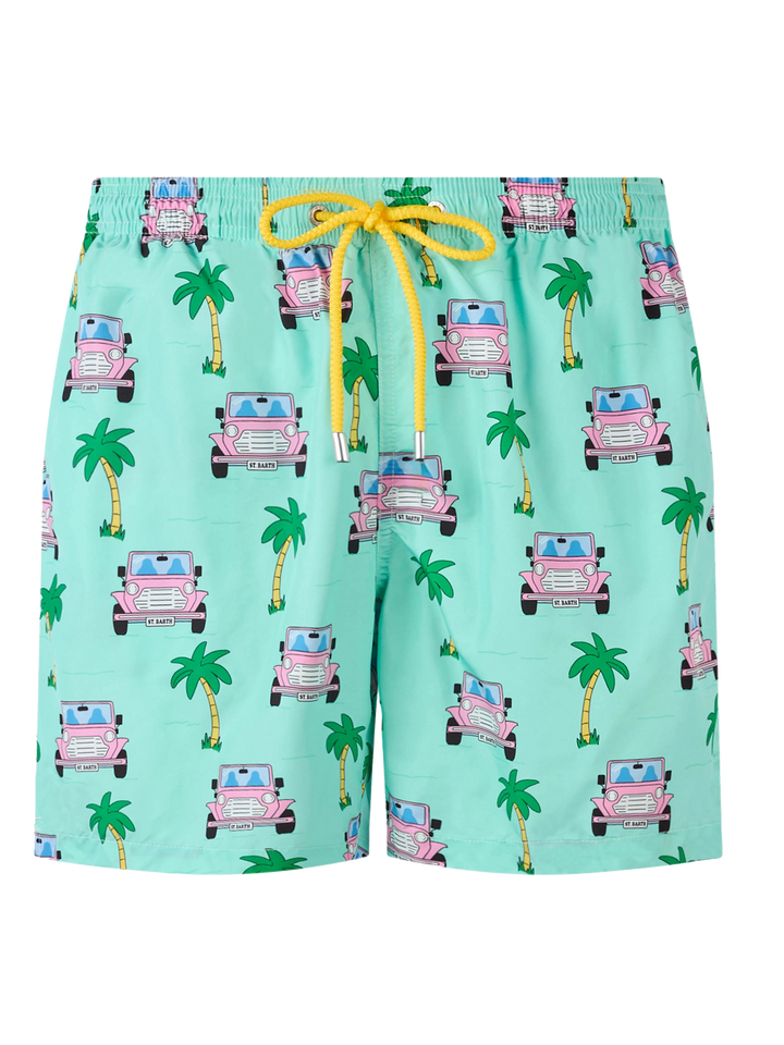 Man lightweight fabric swim-shorts Lighting with off-road car print - MC2 Saint Barth