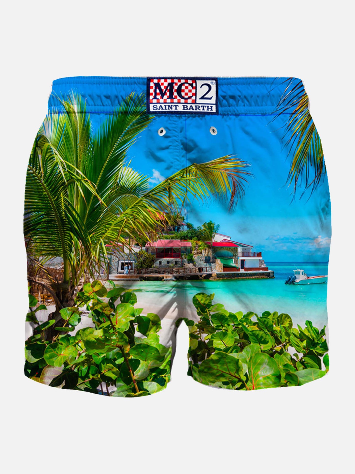 Herren-Badeshorts mit karibischem Insel-Print