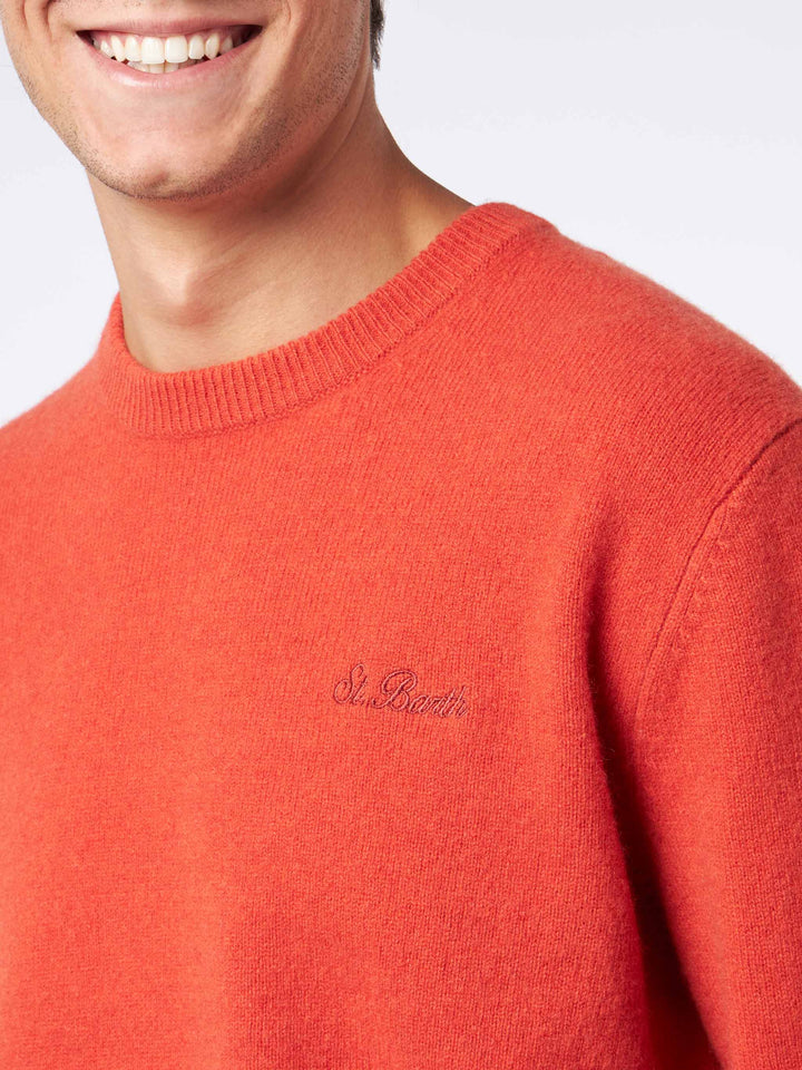 Man crewneck orange sweater with St. Barth embroidery - MC2 Saint Barth