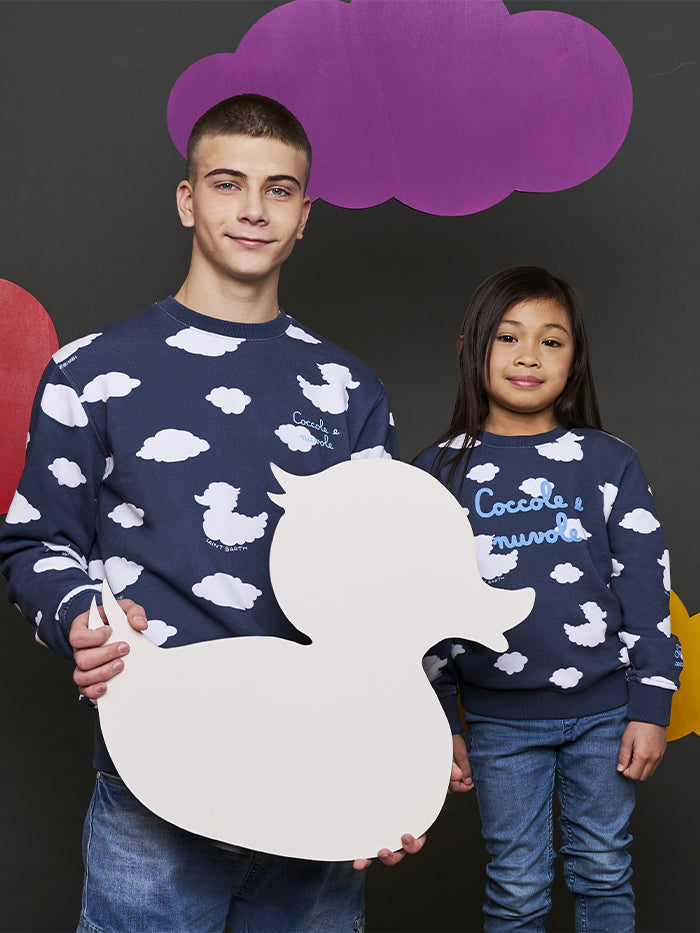 Kid crewneck blue sweatshirt with Coccole e nuvole embroidery | COCCOLEBIMBI SPECIAL EDITION - MC2 Saint Barth