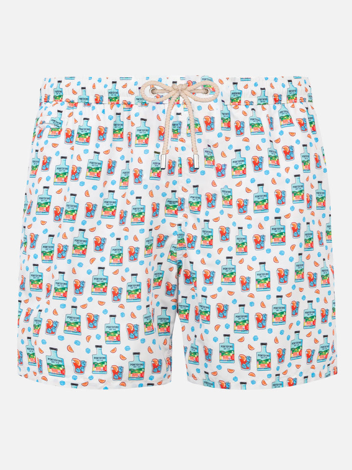 Man light fabric swim shorts with Gin print | PORTOFINO DRY GIN SPECIAL EDITION