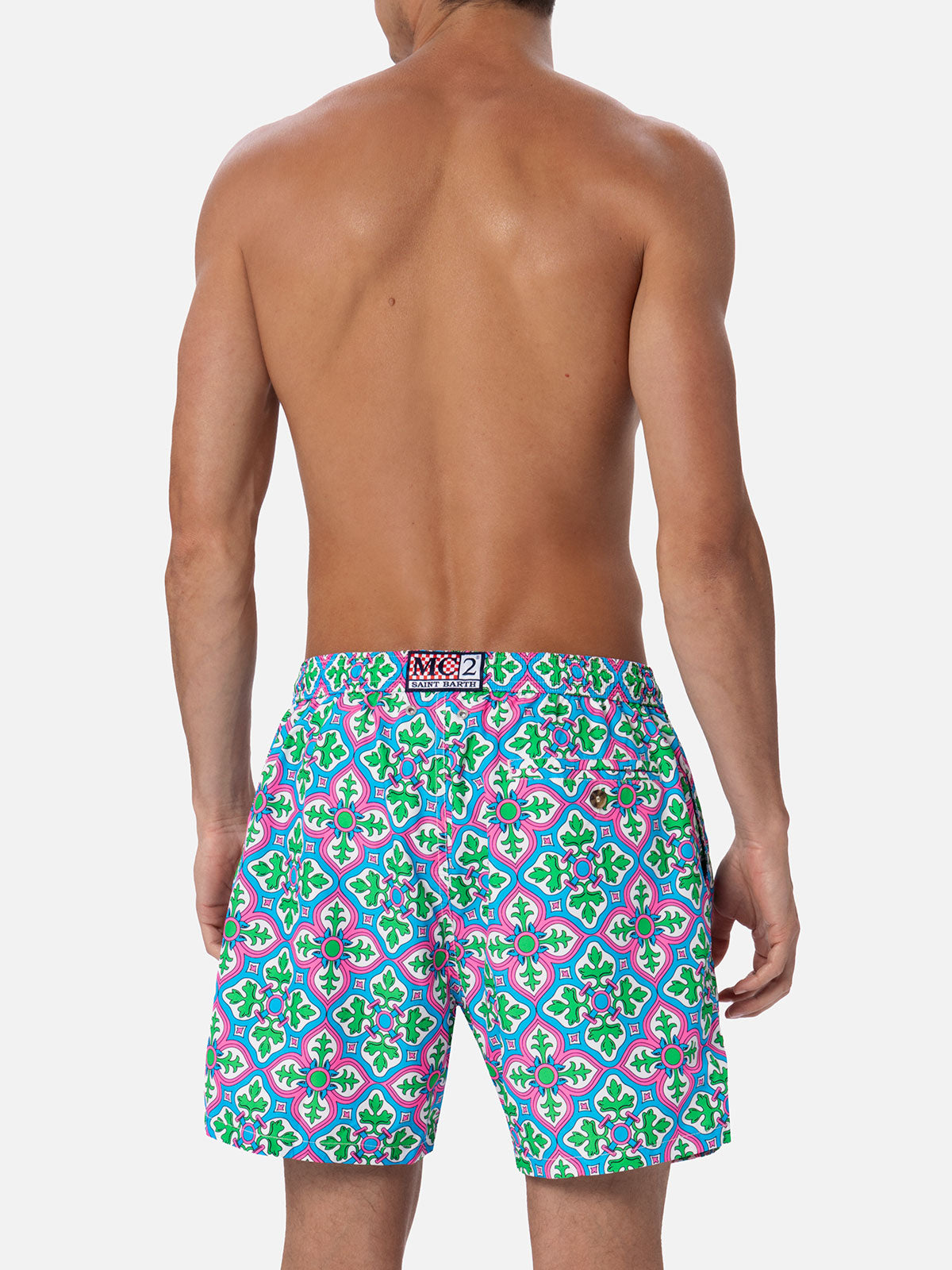 Man lightweight fabric swim-shorts Lighting 70 with majolica print - MC2 Saint Barth