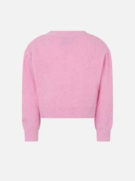 Girl brushed cropped cardigan with puff sleeves - MC2 Saint Barth