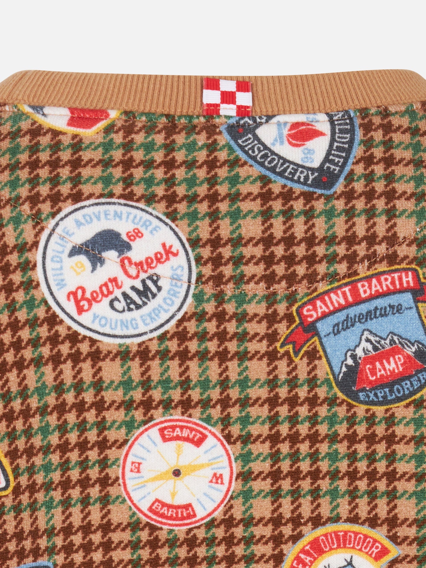Boy crewneck sweatshirt with patches and pied de poule print - MC2 Saint Barth
