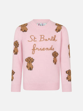 Girl crewneck soft ribbed sweater with St. Barth Friend embroidery - MC2 Saint Barth