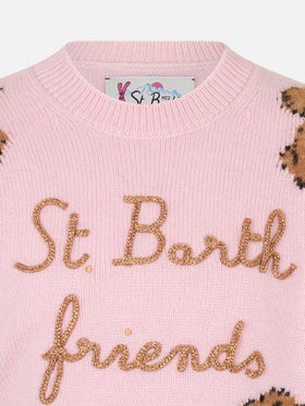 Girl crewneck soft ribbed sweater with St. Barth Friend embroidery - MC2 Saint Barth