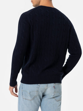 Man navy blue cashmere blend tricot sweater Regent - MC2 Saint Barth