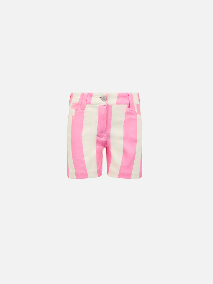 Mädchen-Bermuda aus rosa gestreiftem Denim Cancun
