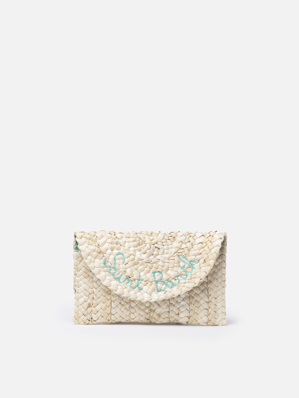 Pouch Envelope in paglia con ricamo Saint Barth