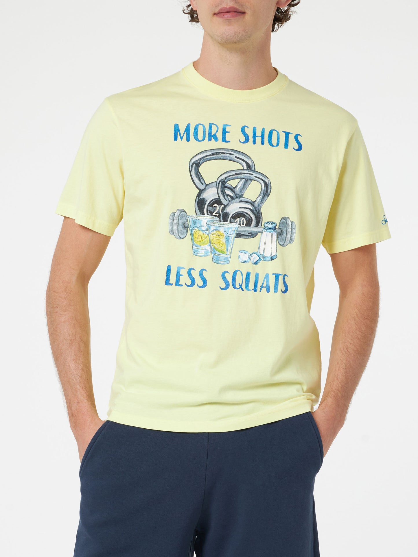 Man cotton t-shirt with More Shots Less Squats placed print - MC2 Saint Barth