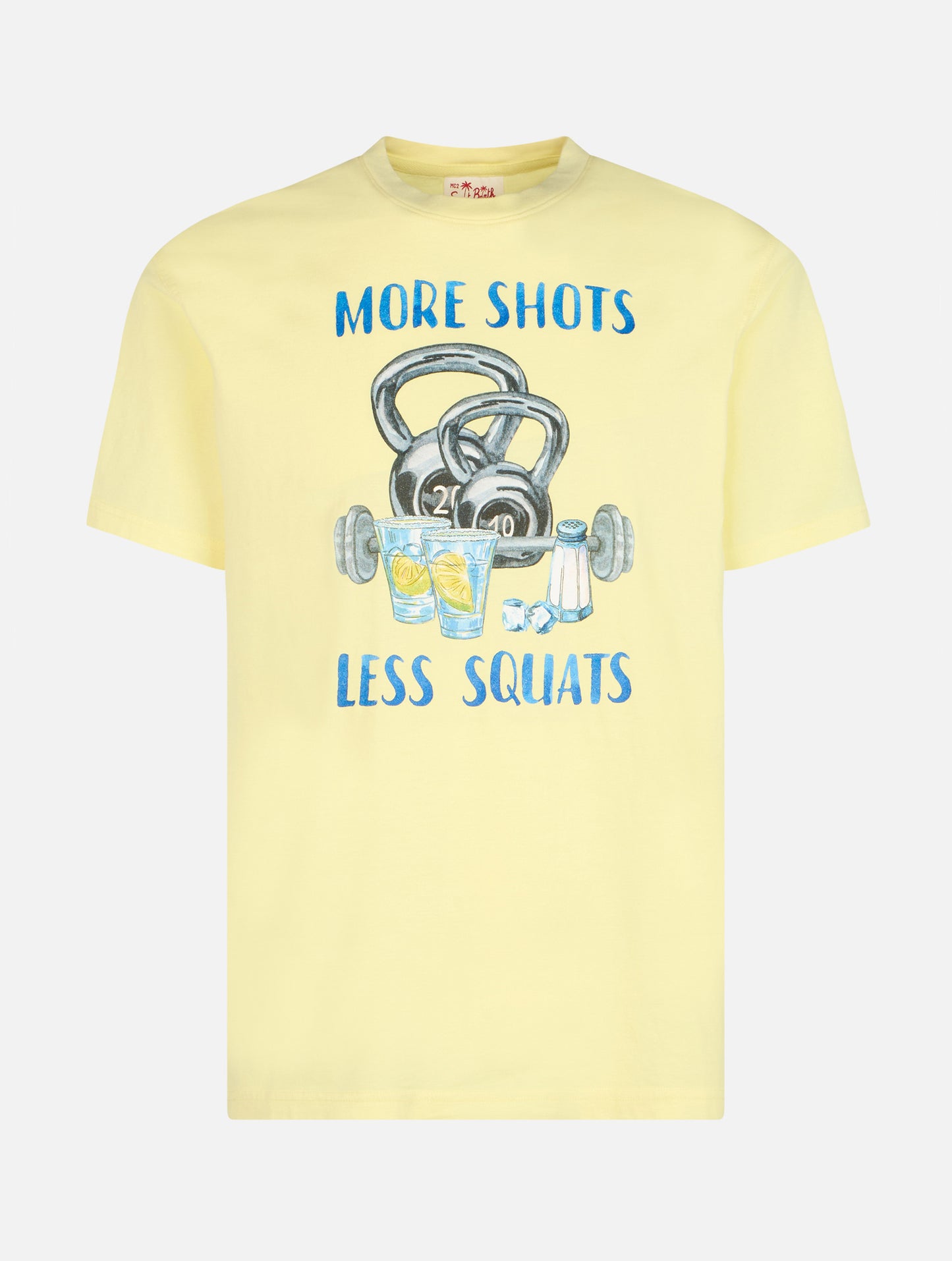 Man cotton t-shirt with More Shots Less Squats placed print - MC2 Saint Barth