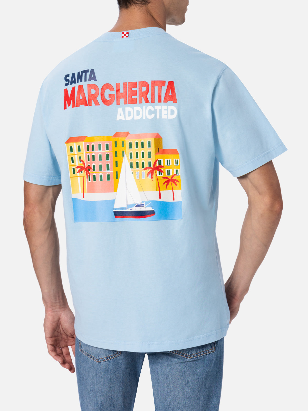 Man cotton t-shirt with Santa Margherita Addicted postcard placed print - MC2 Saint Barth