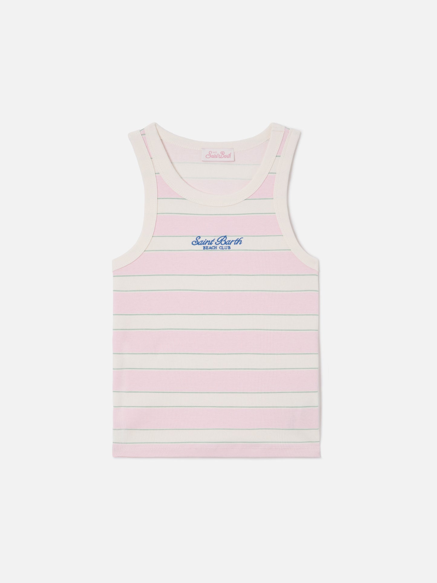 Pink striped Ada tank top with beach club embroidery