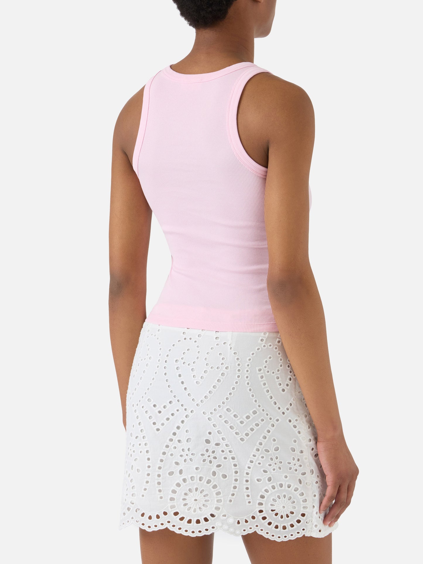 Top de tirantes Ada acanalado rosa con estampado de Snoopy y bordado St. Barth Lover | Edición especial