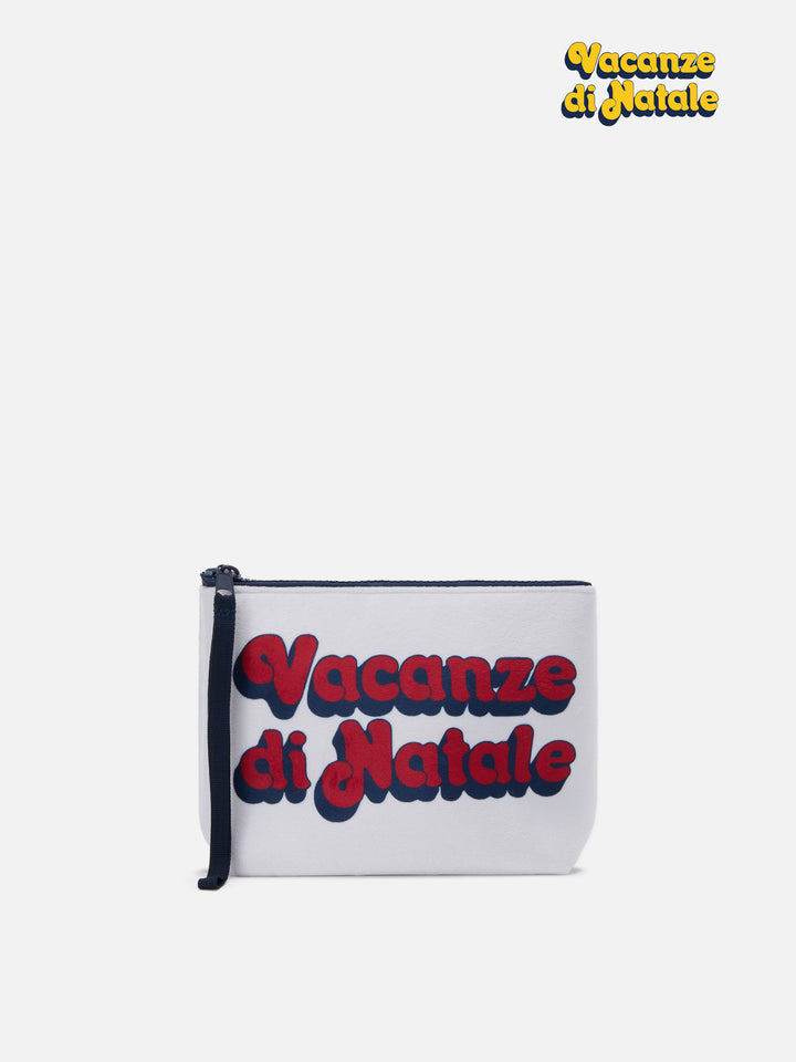 Aline Pouch in white wool-effect fabric with Christmas Vacation print | VACANZE DI NATALE SPECIAL EDITION