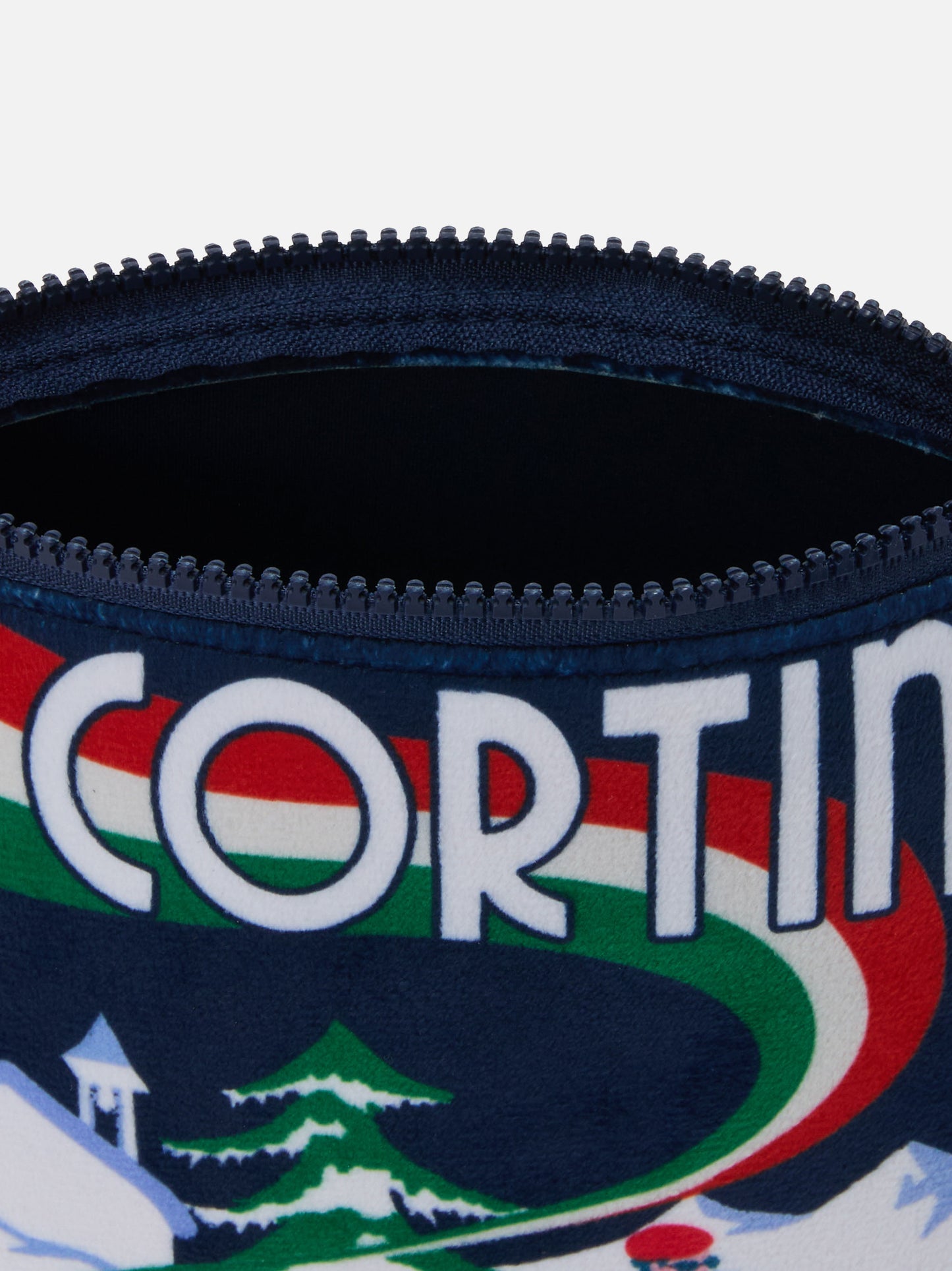 Aline-Pouch aus Stoff in Wolloptik mit Cortina-Skifahrer-Print