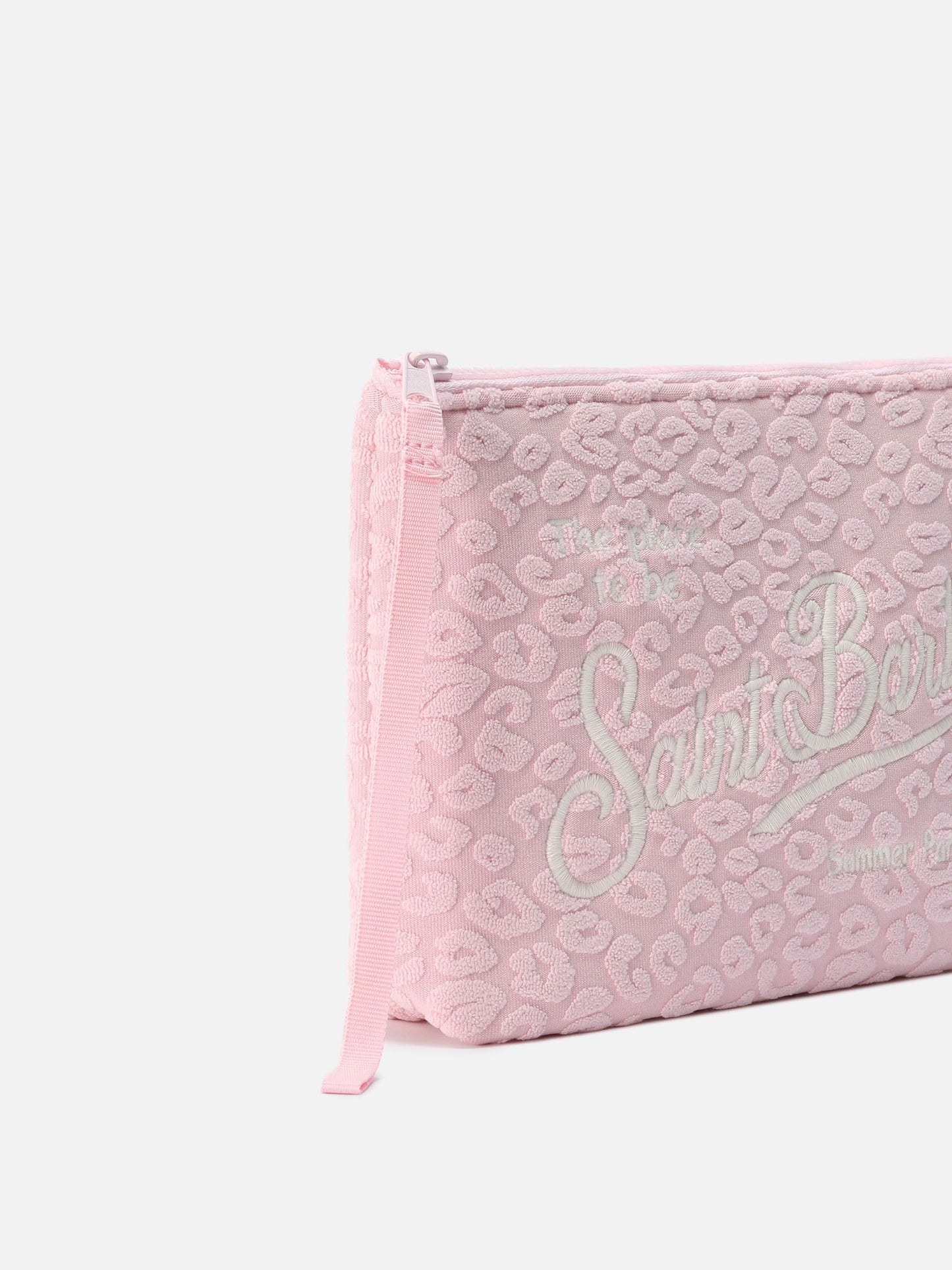 Pochette Aline effet éponge avec motif léopard embossé rose