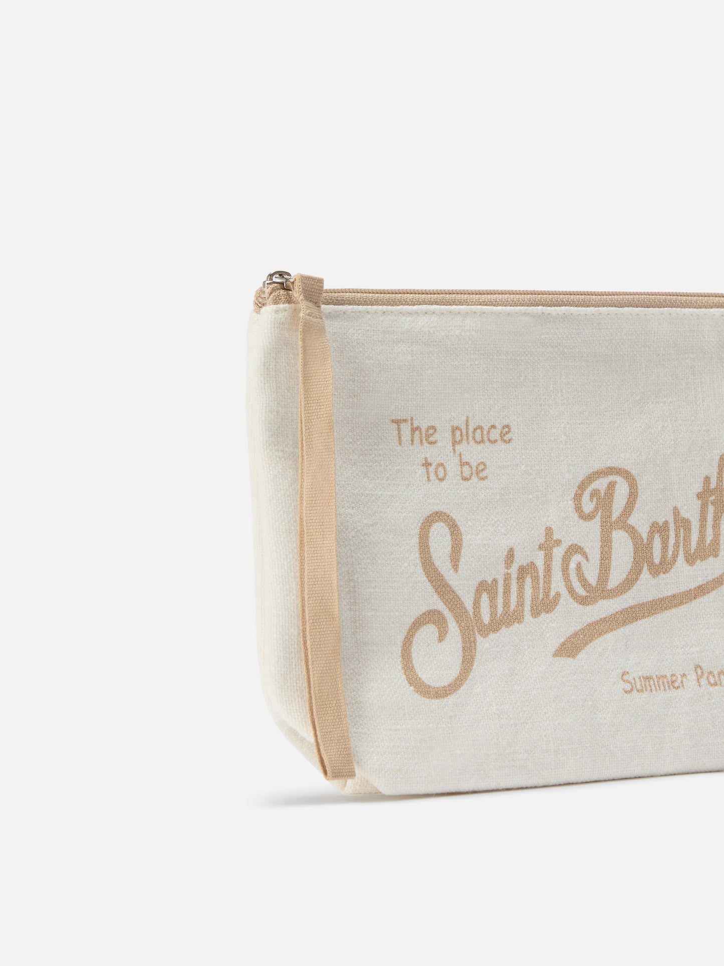 Pochette Aline de lino beige de color liso