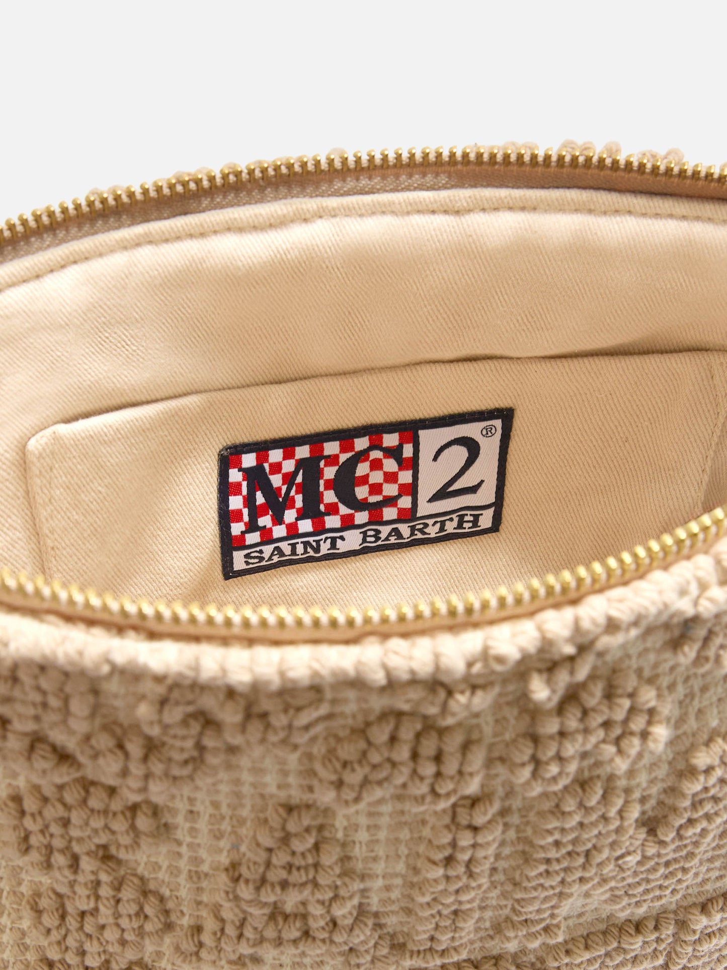 Pochette Aline en coton beige avec broderie tuftée