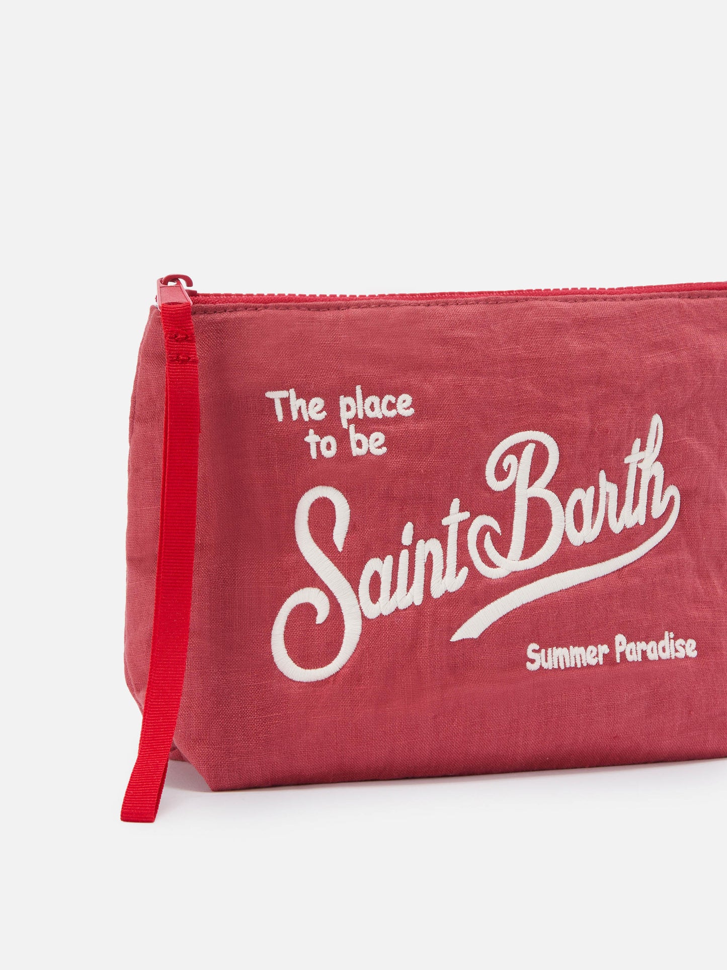 Aline brick red solid color linen pouch