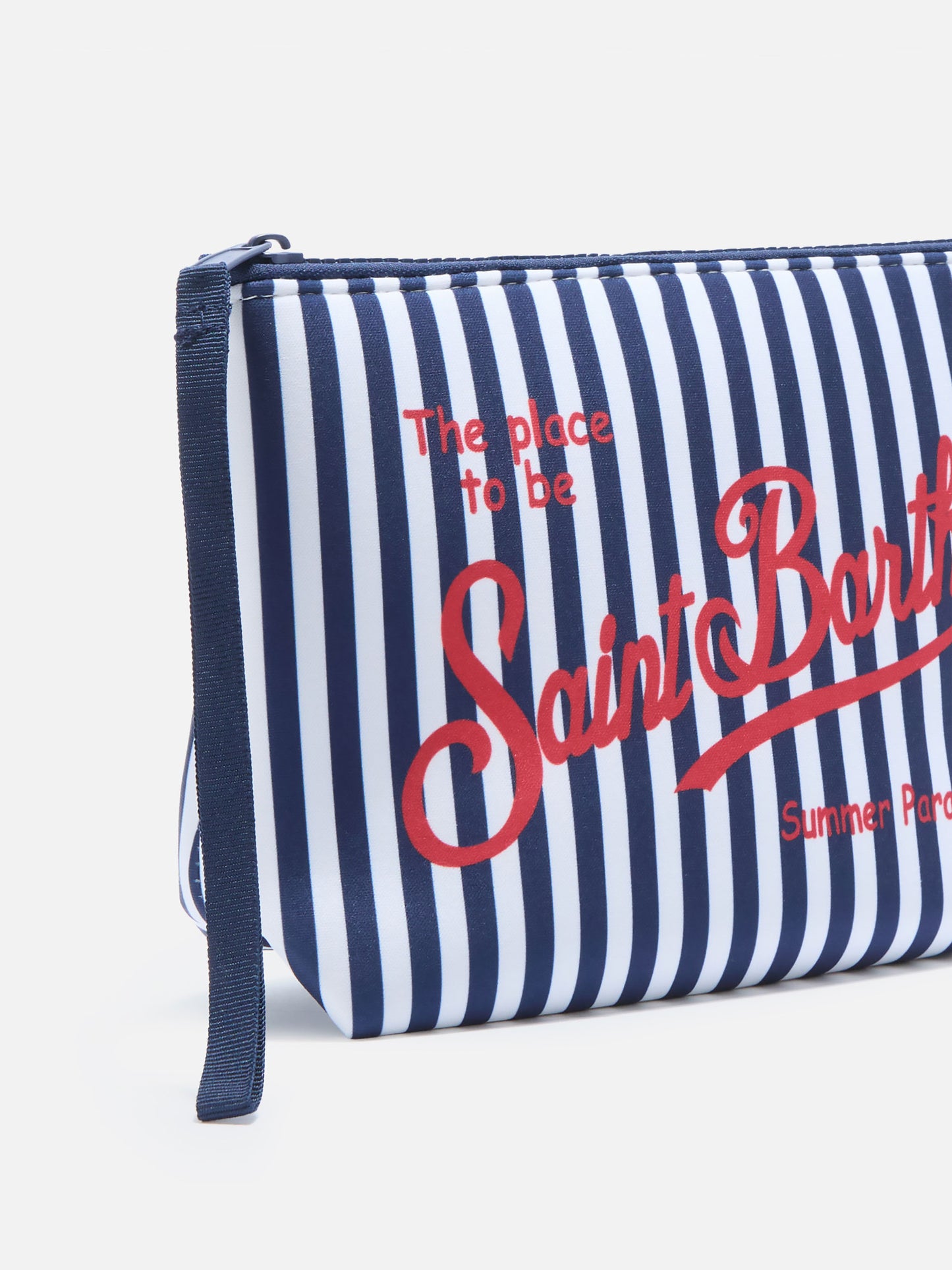 Pouch Aline de scuba con estampado de rayas azules