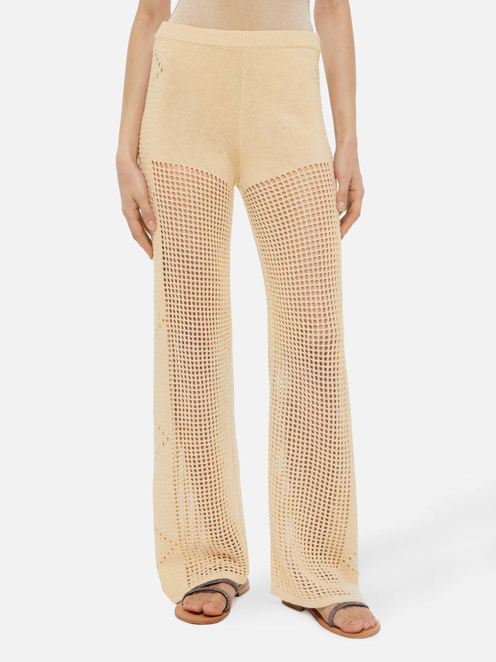 Alva beige crochet flared pants