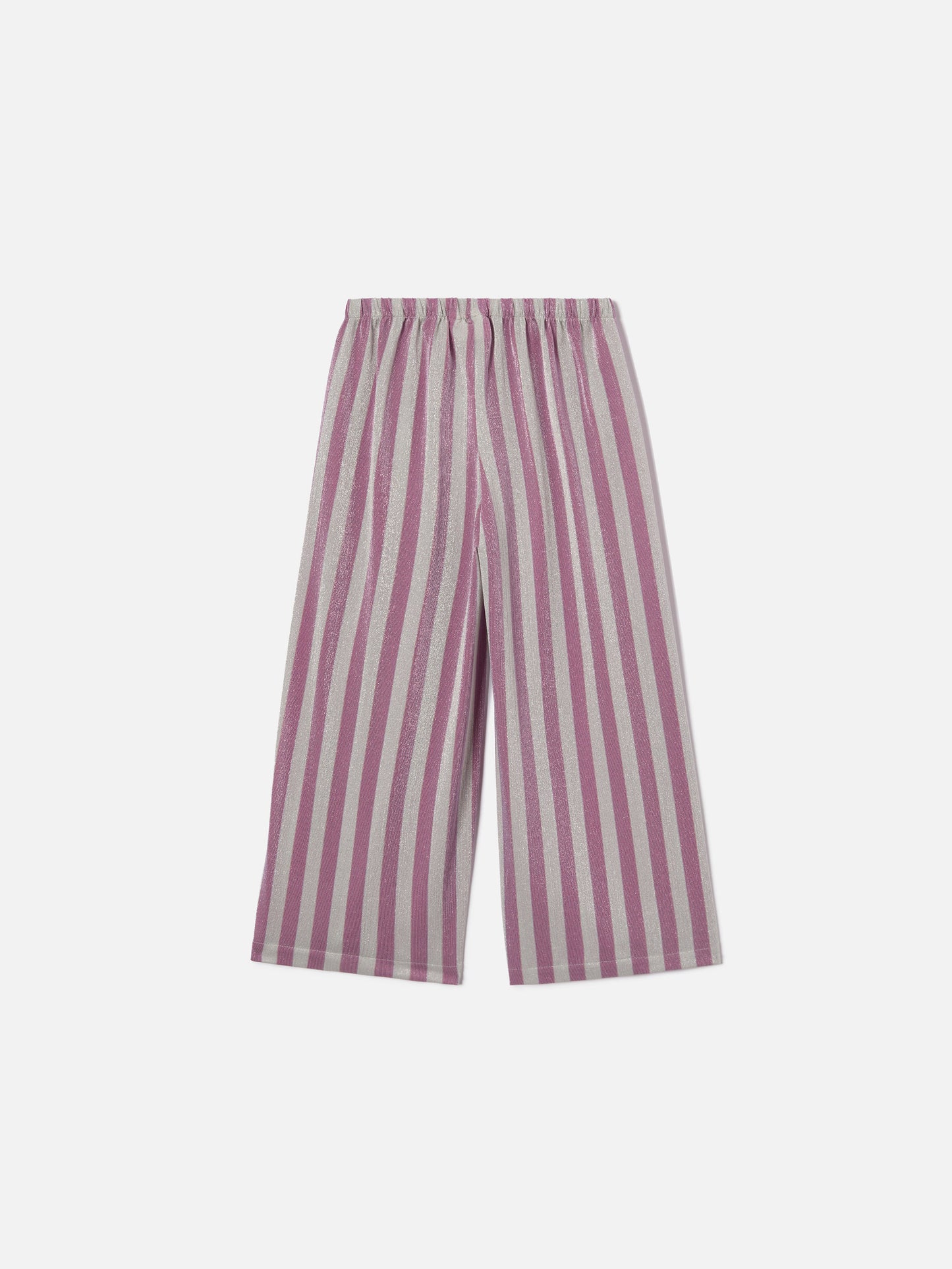 Pantalon Amalia Jr en lurex à rayures roses et argentées