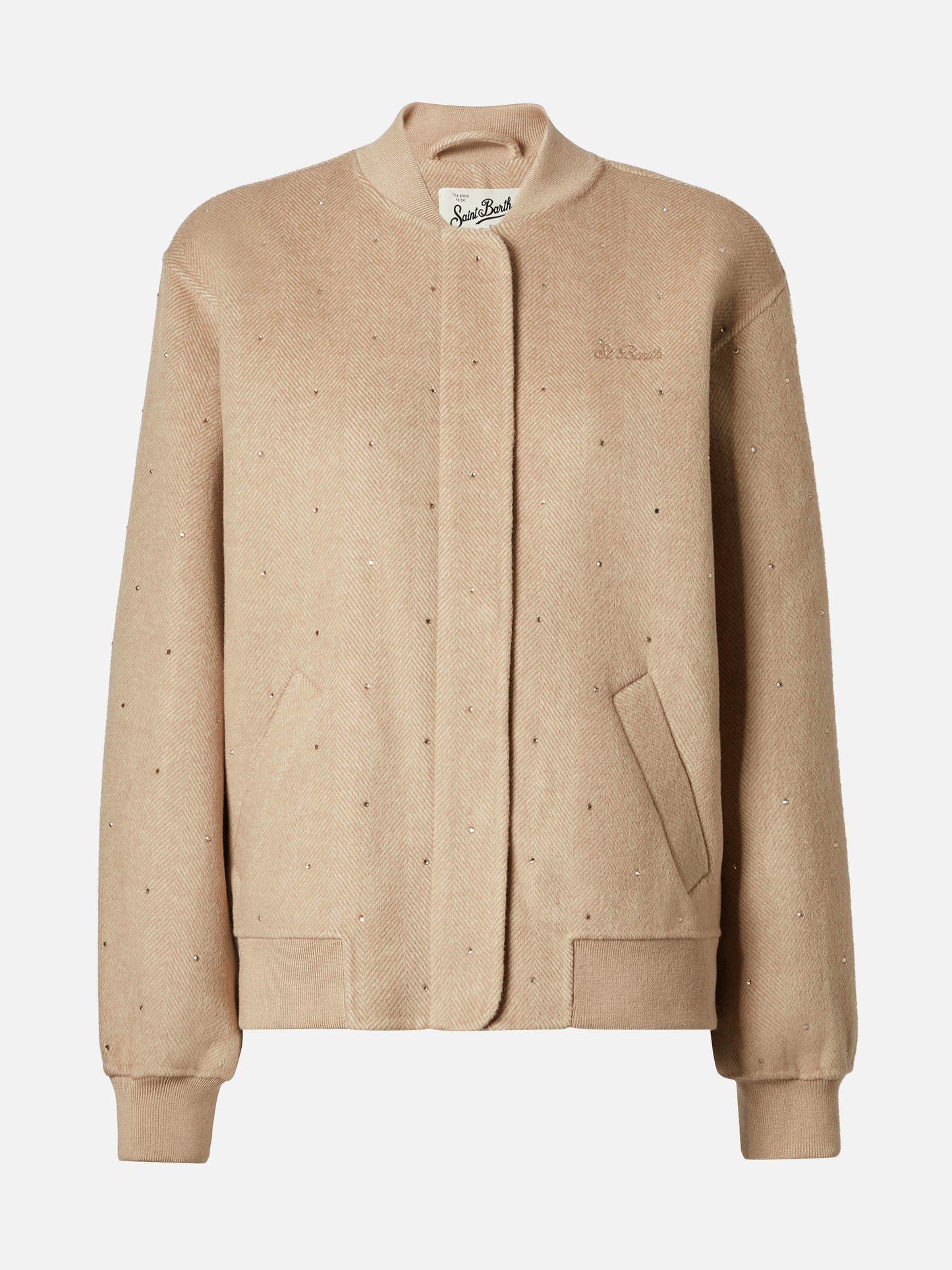 Adrien double-face herringbone bomber with rhinestones