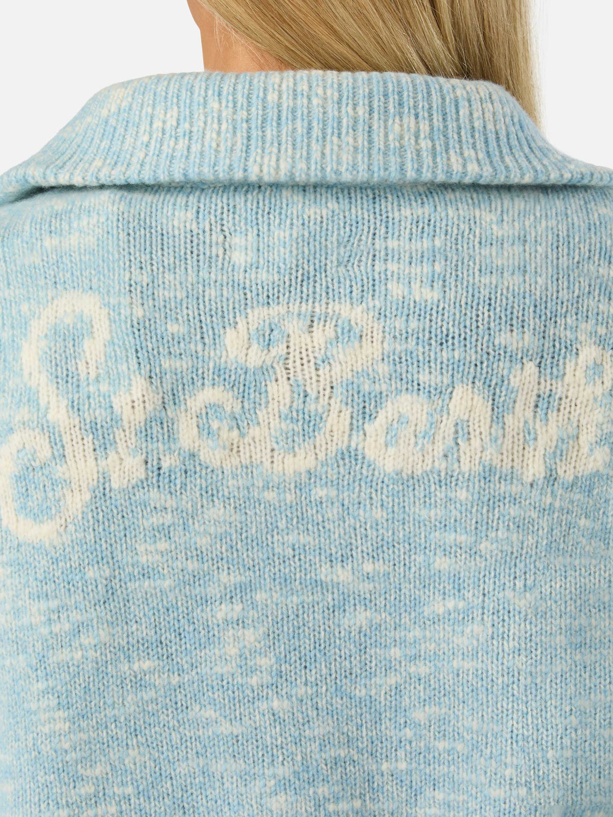 Jersey de lana Augustine blue ligero con media cremallera y bordado del logotipo
