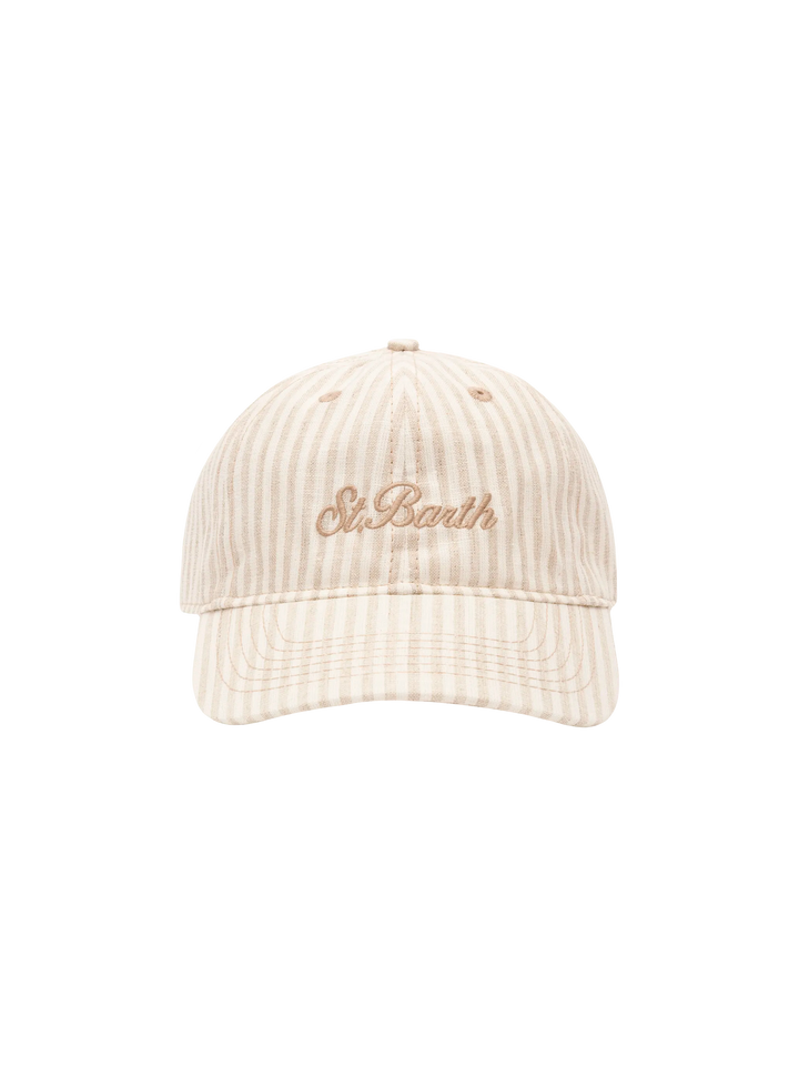 Baseball beige striped cotton linen cap - MC2 Saint Barth