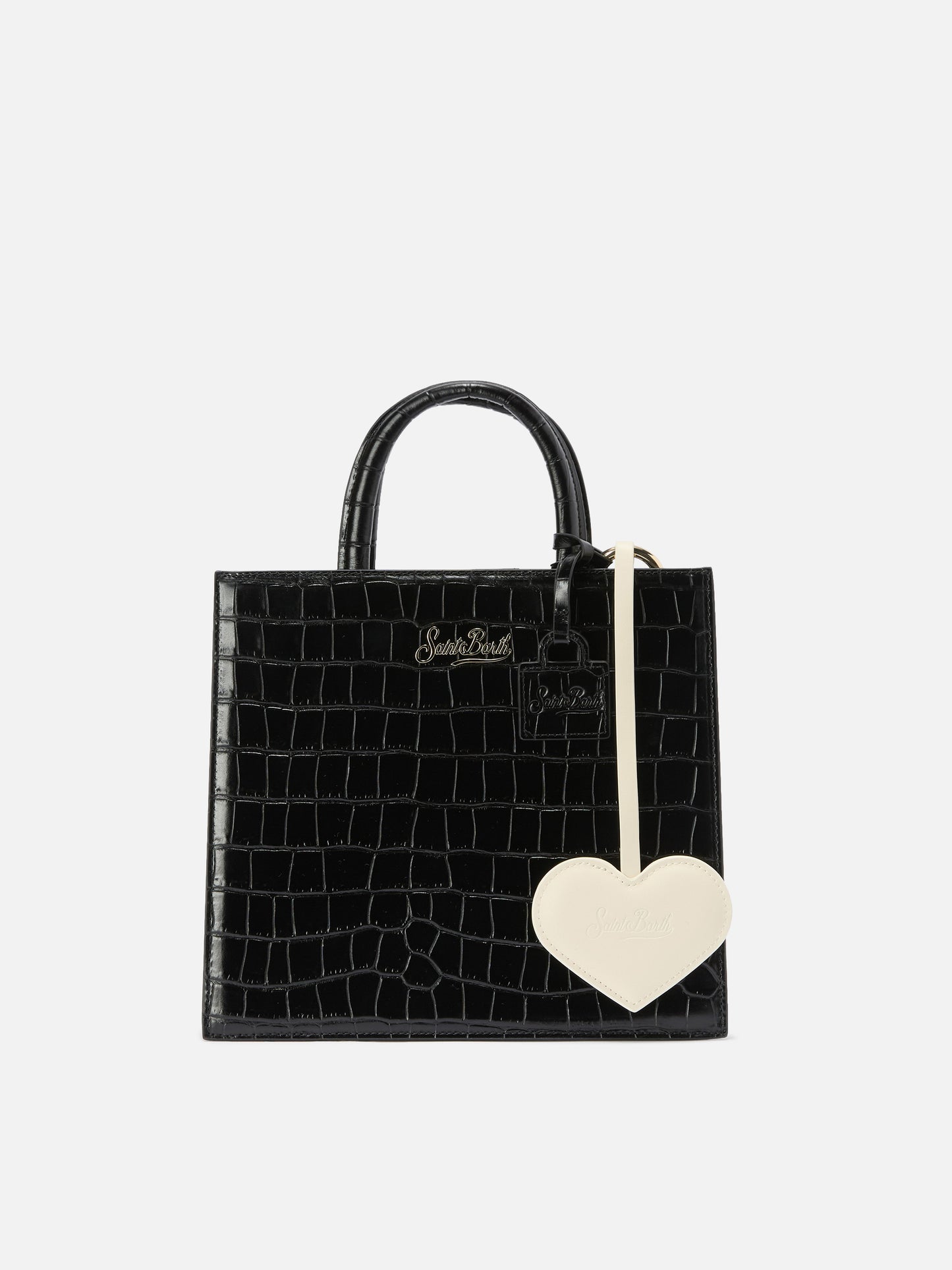 Herzförmiger Taschenanhänger aus weißem Leder