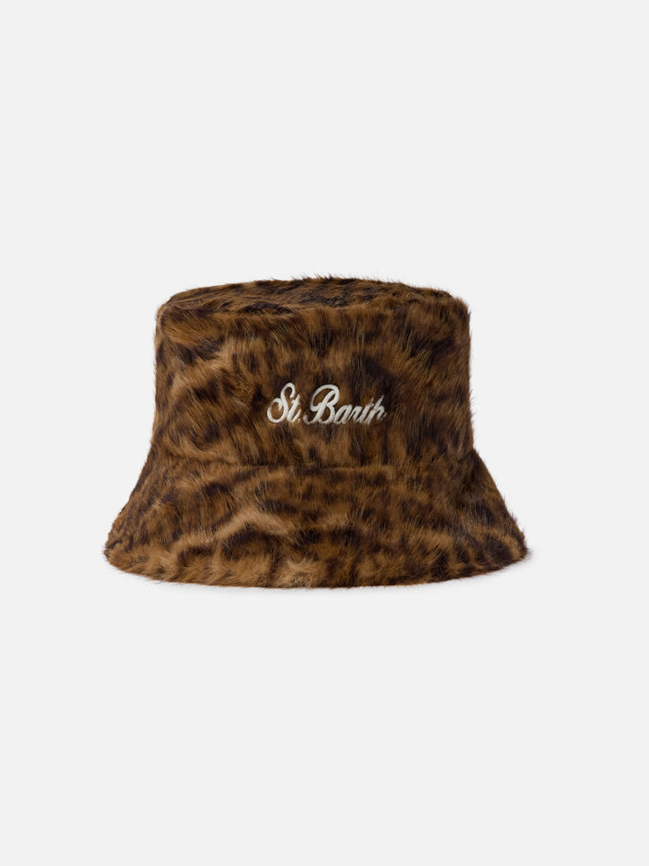 Bucket Hat Fur in leopard-print faux fur