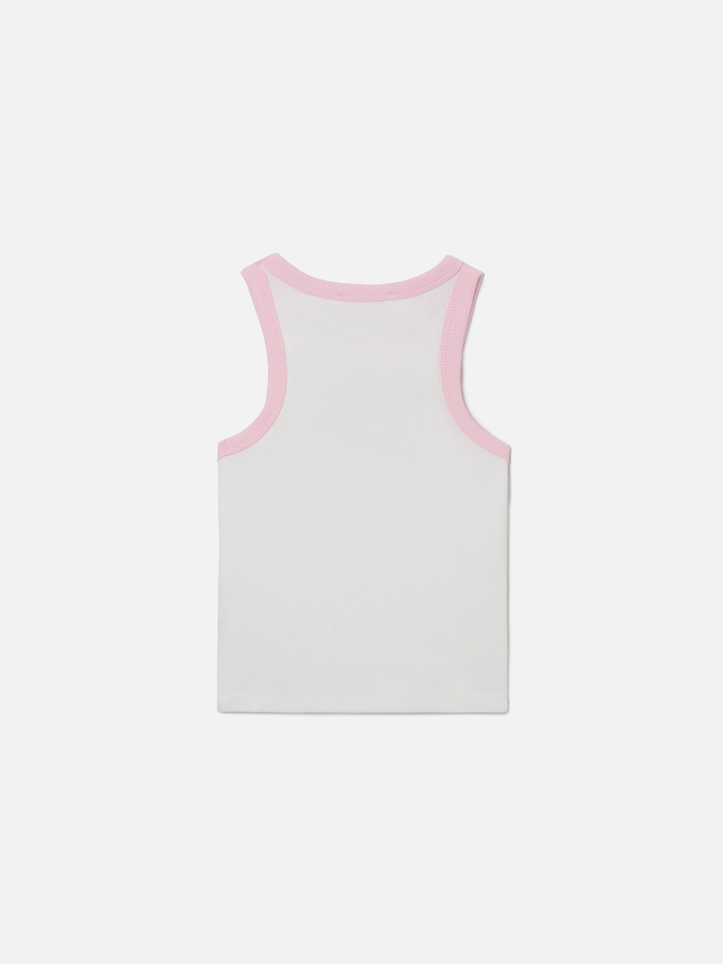 Blue Jr Tank-Top in white with embroidered logo and pink trims