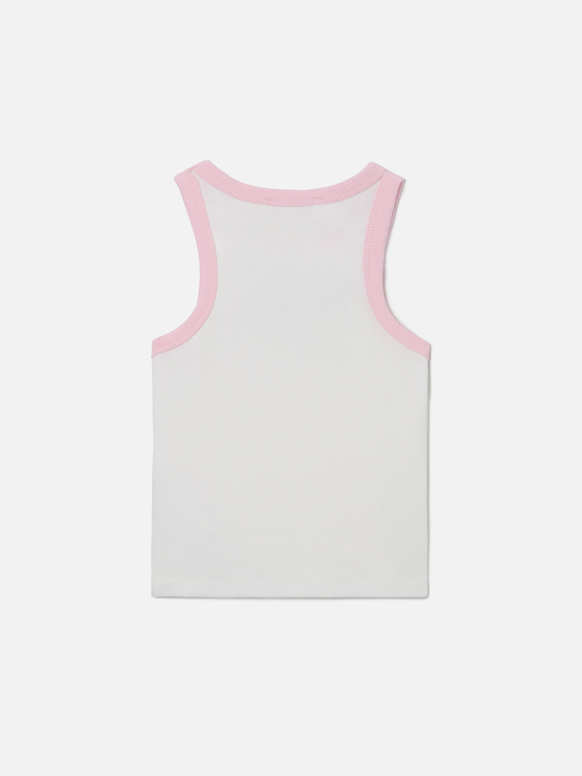 Camiseta de tirantes Blue Jr en blanco con logo bordado y ribetes rosas