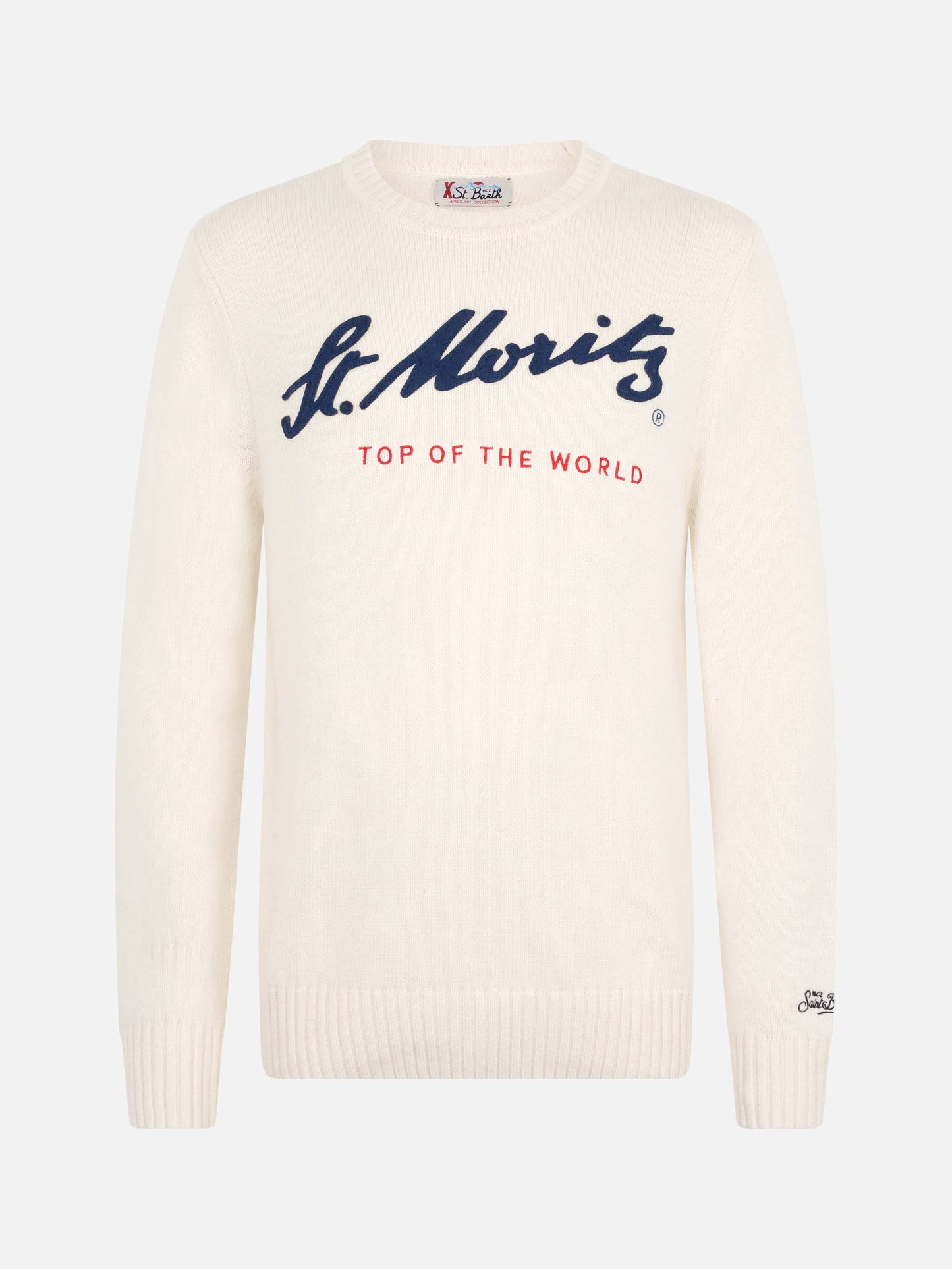 Man white sweater Bombardino with St. Moritz Top of the World print | ST. MORITZ TOP OF THE WORLD SPECIAL EDITION