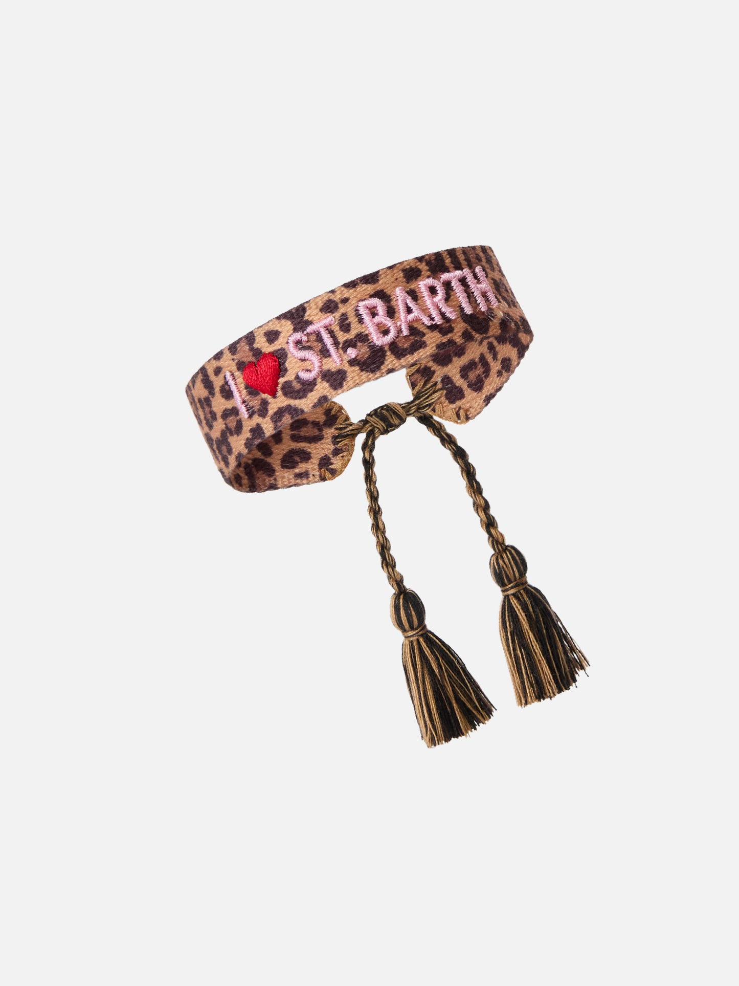 Pulsera de tela con estampado de leopardo y bordado