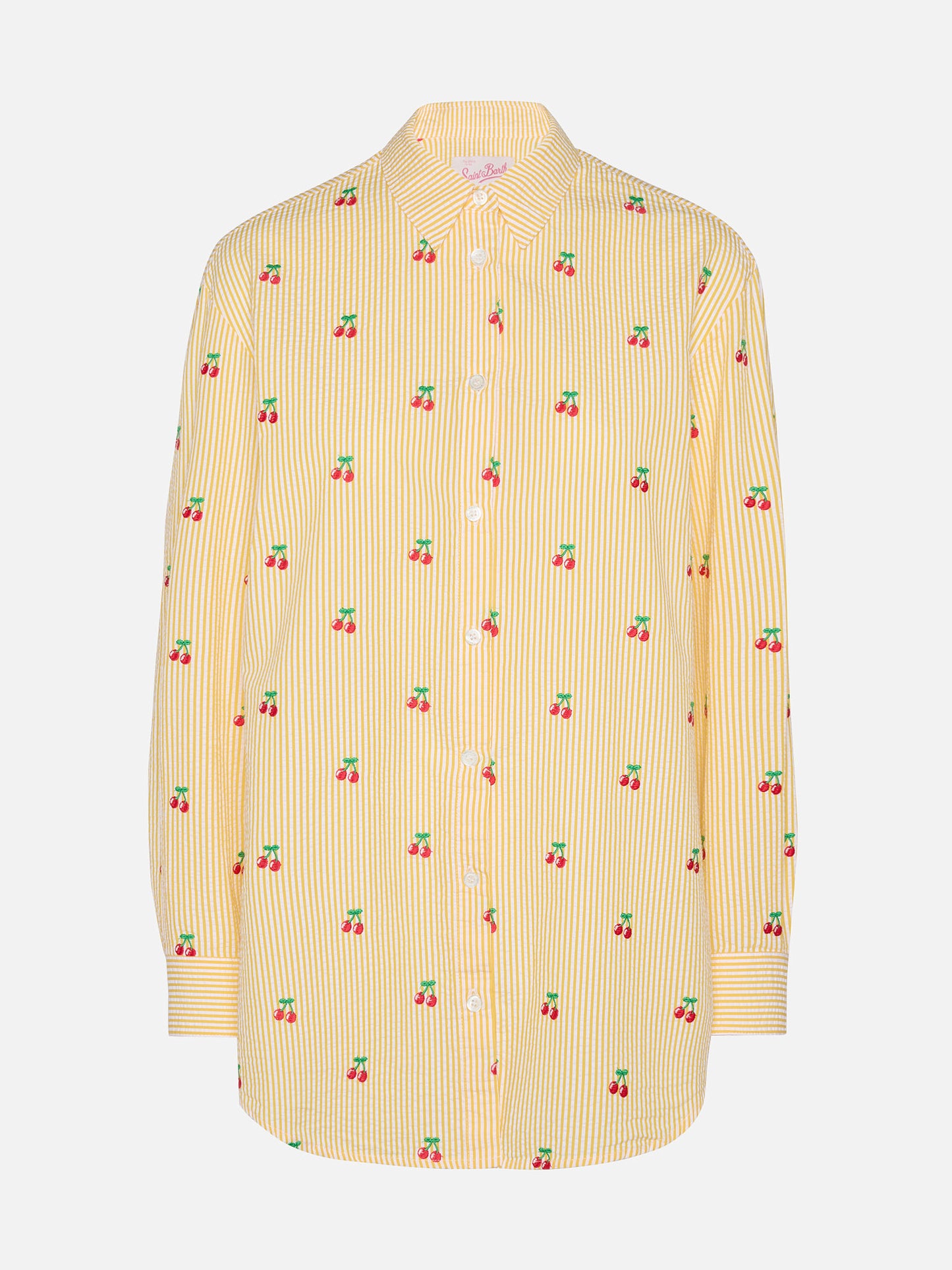 Brigitte striped-print seersucker shirt with Saint Barth embroidery
