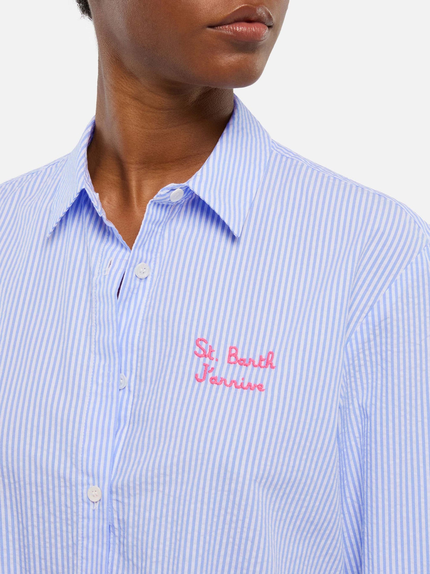 Brigitte striped seersucker shirt with Snoopy print
