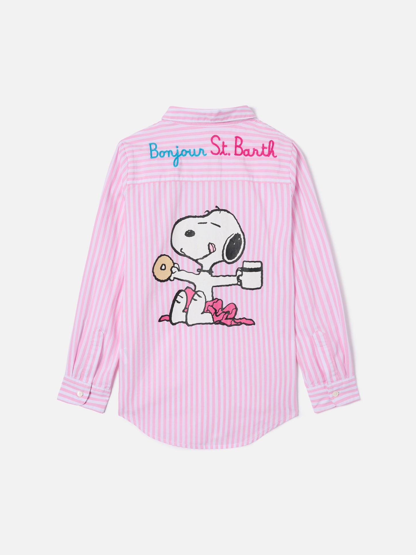 Mini chemise Brigitte à rayures roses avec broderie Bonjour | Édition spéciale