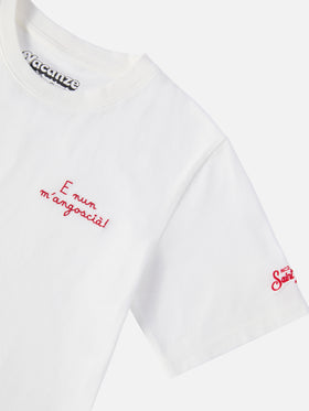 T-shirt Cameron Warm in cotone invernale bianco con ricamo E nun m'angoscià | VACANZE DI NATALE SPECIAL EDITION