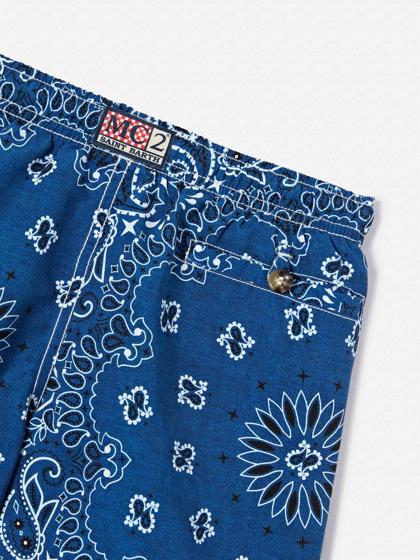 Bañador corto Caprese Jr con estampado bandana azul navy