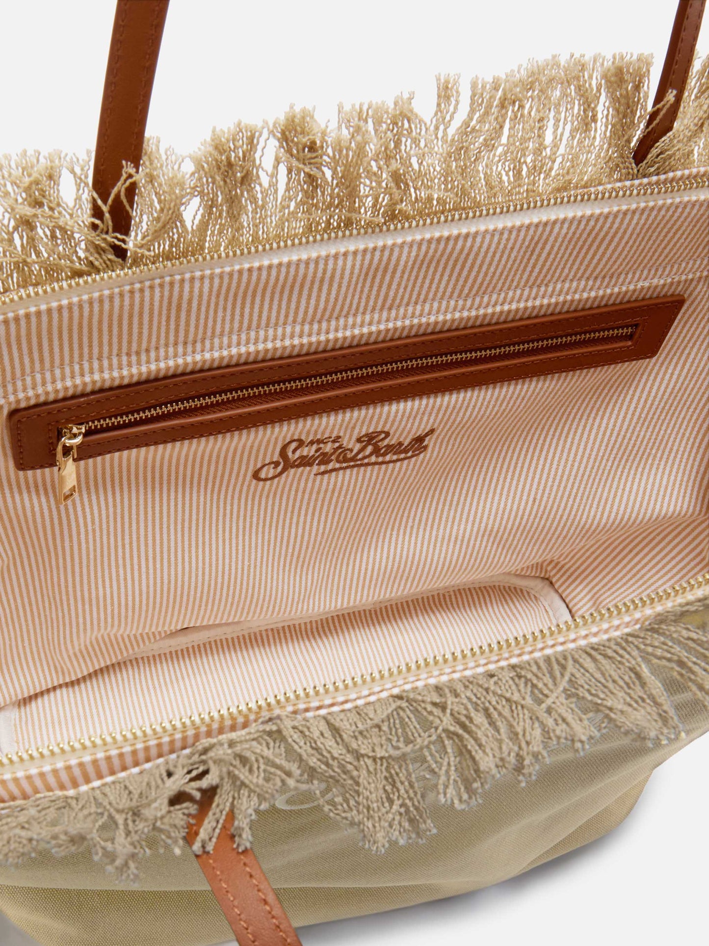 Bolso City regular de lona beige con flecos