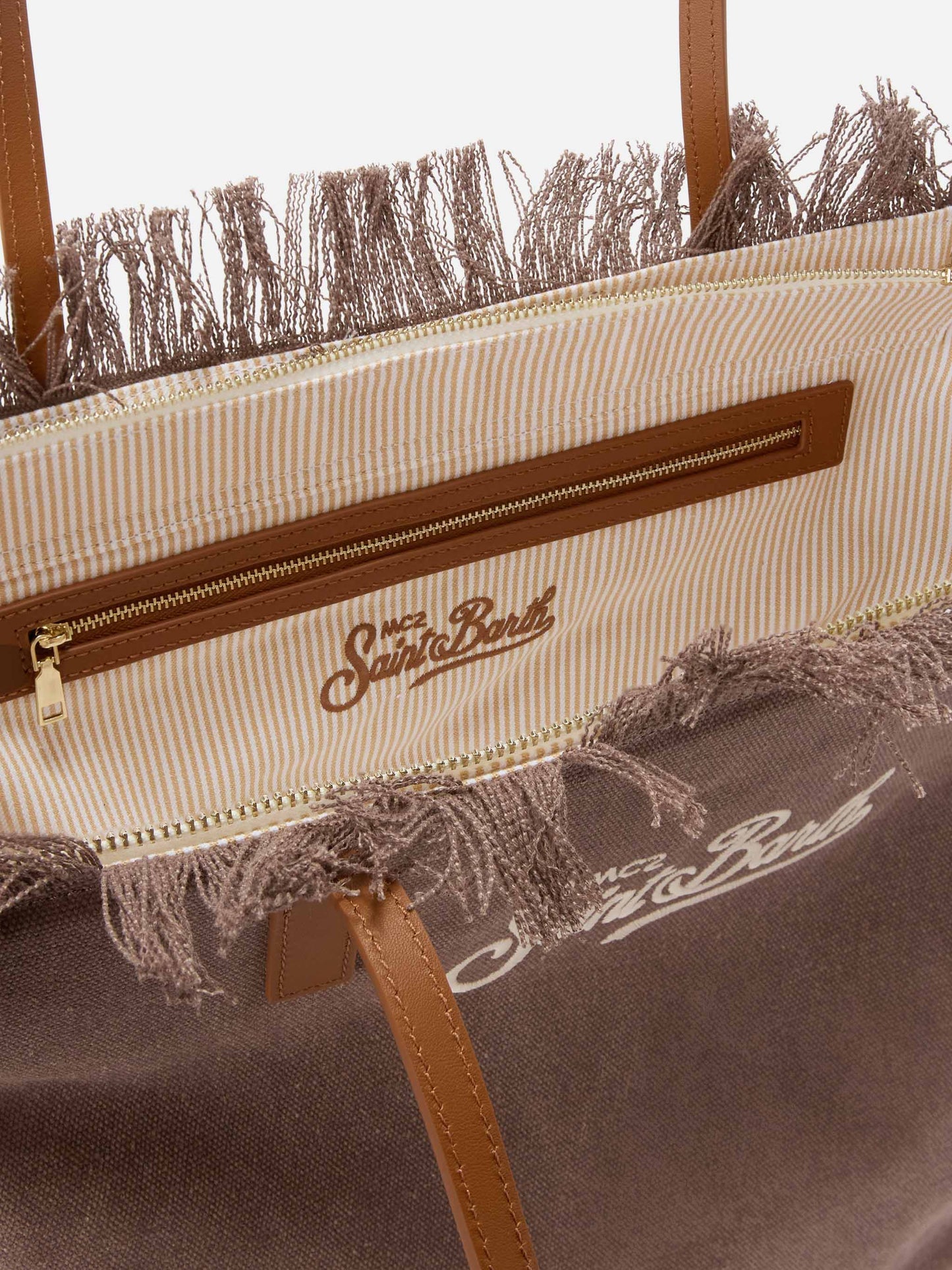 Sac City regular en toile marron avec franges