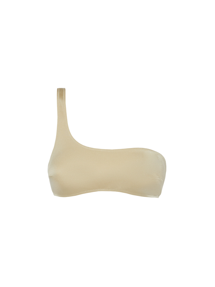 Celestine shimmer gold one-shoulder bralette top