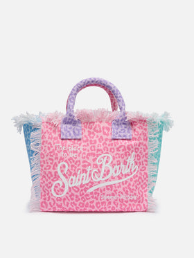 Colette cotton canvas handbag with multicolor animalier print