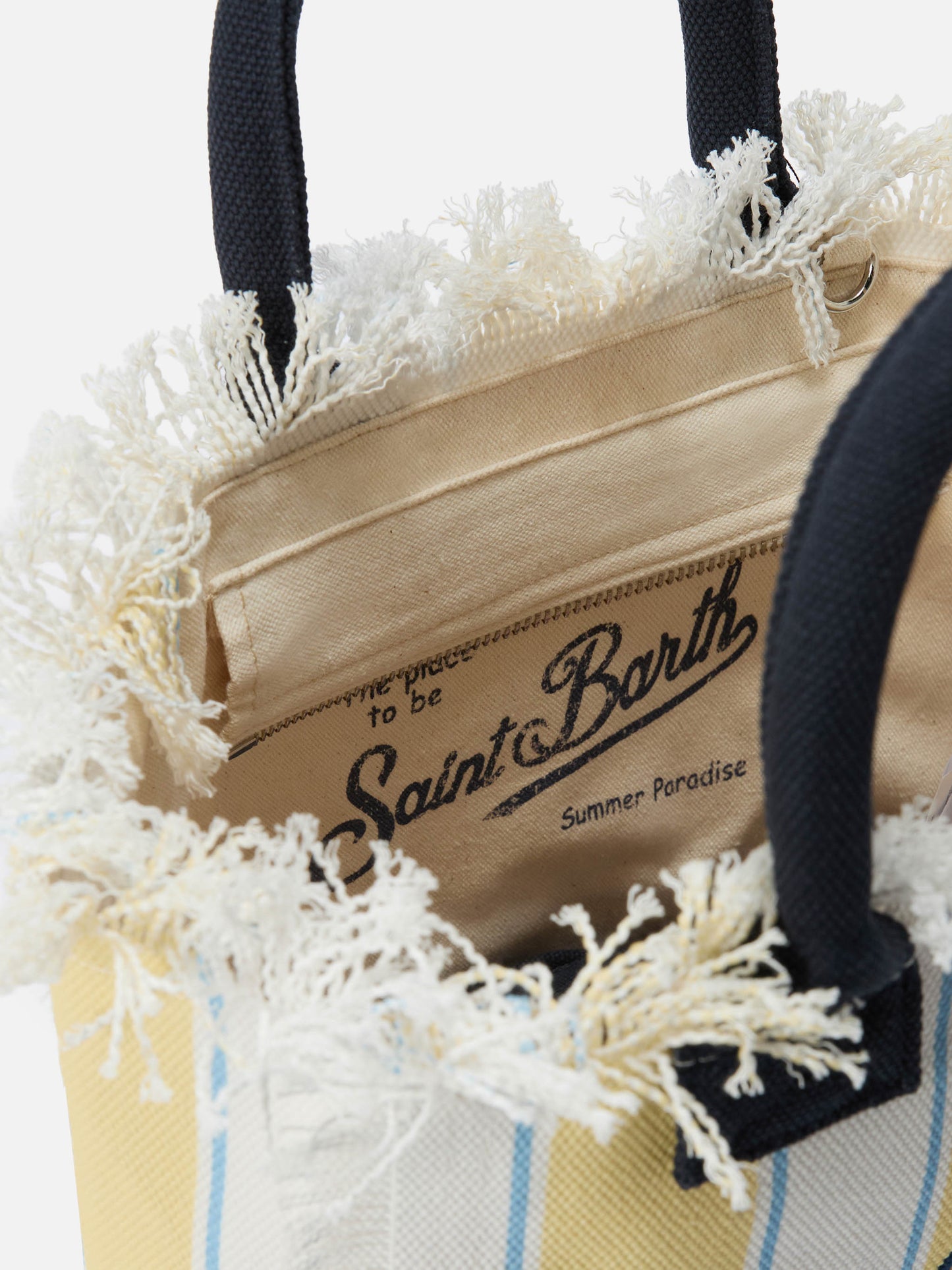 Bolso Colette de lona con rayas amarillas y logo bordado