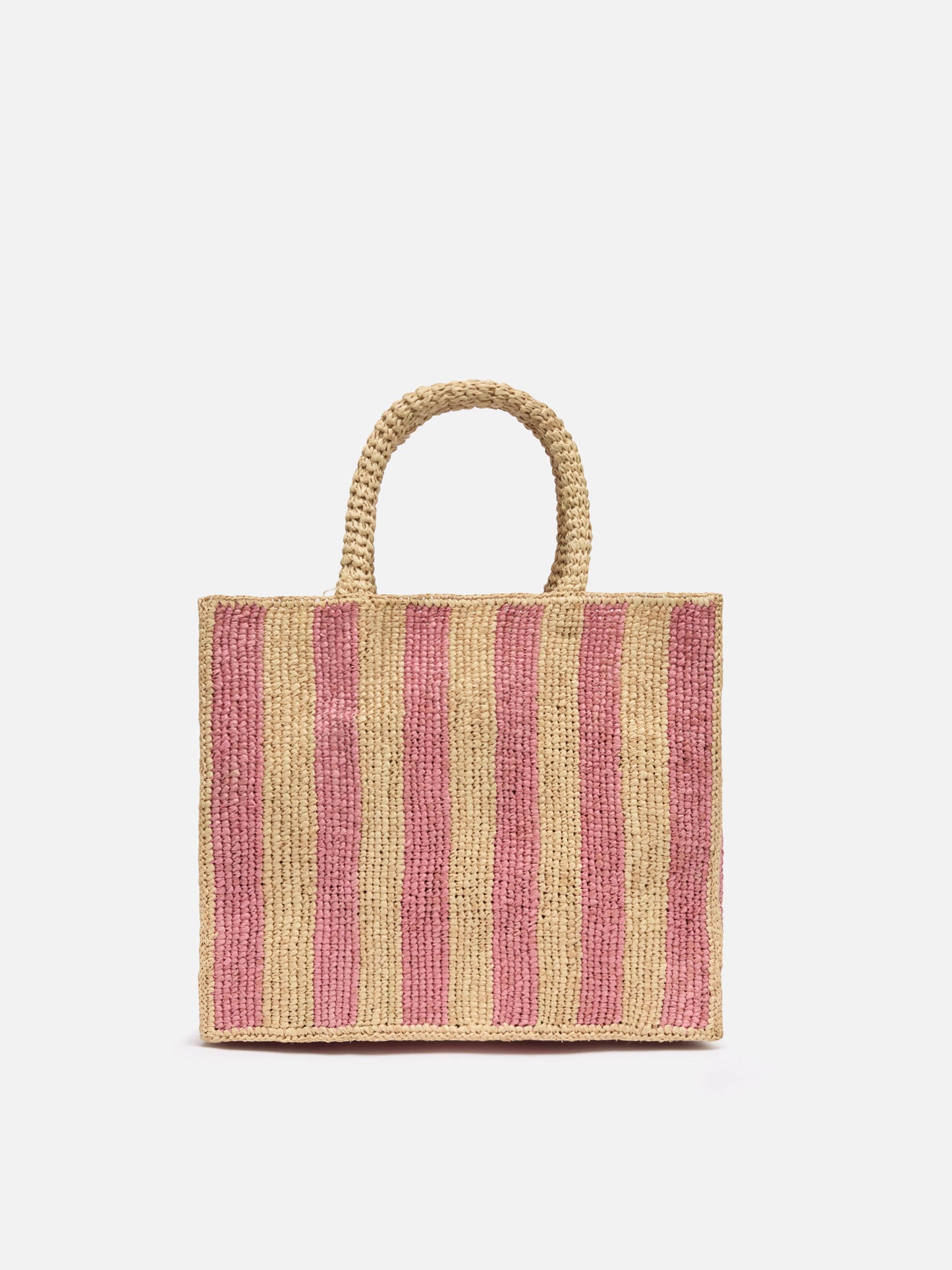 Colette Raffia pink striped handbag with logo embroidery